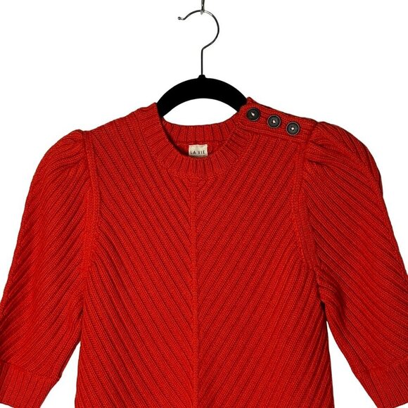 La Vie Rebecca Taylor Cable Knit 1/2 Sleeve Ribbed‎ Crew Neck Sweater Red Medium - Picture 2 of 10